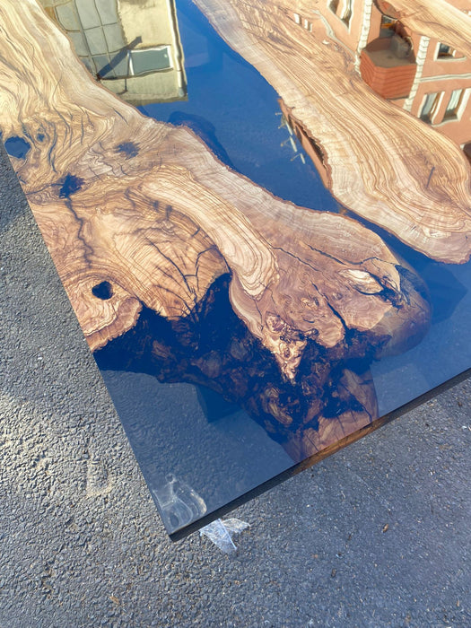 Epoxy Resin Table, Olive Wood Table, Olive Wood Epoxy Table, Custom 96” x 42” Olive Wood Smokey Gray Epoxy Dining Table, Order for Kayla