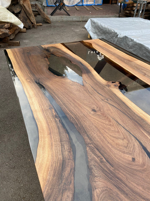 Walnut Dining Table, Live Edge Table, Custom 84” x 42” Walnut Smokey Gray Table, Epoxy River Table, Custom Order for Angel L