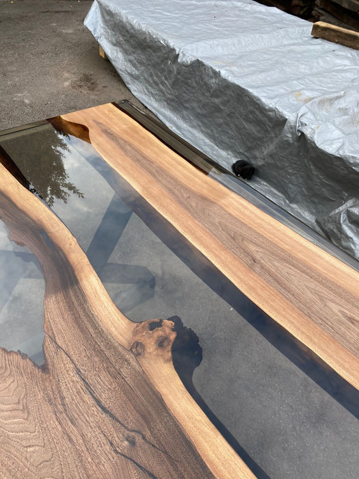 Walnut Dining Table, Live Edge Table, Custom 84” x 42” Walnut Smokey Gray Table, Epoxy River Table, Custom Order for Angel L