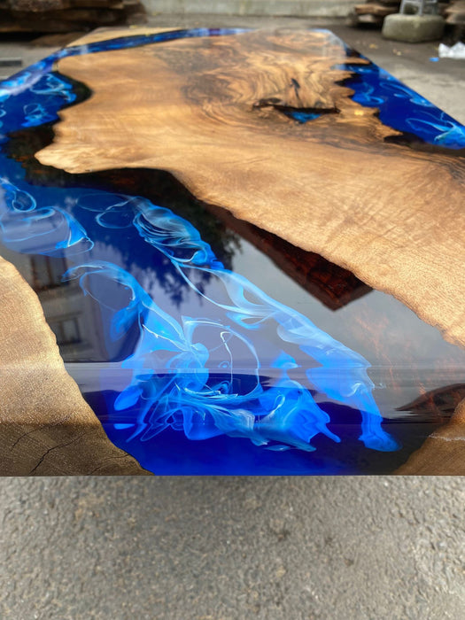 Epoxy Coffee Table, Custom 48” x 22” Walnut Ocean Blue, Turquoise White Waves Table, Epoxy River Coffee Table, Custom Order for Stephanie T