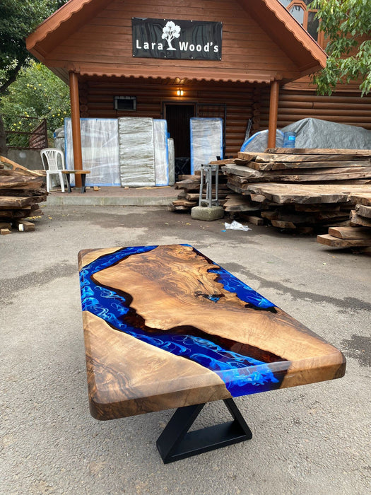 Epoxy Coffee Table, Custom 48” x 22” Walnut Ocean Blue, Turquoise White Waves Table, Epoxy River Coffee Table, Custom Order for Stephanie T