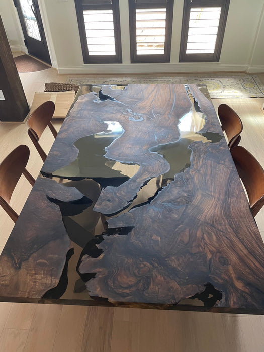 Walnut Dining Table, Epoxy Dining Table, Custom 72” x 42” Walnut Smokey Gray Table, Epoxy Resin Table, Live Edge Table, Order for Tobi