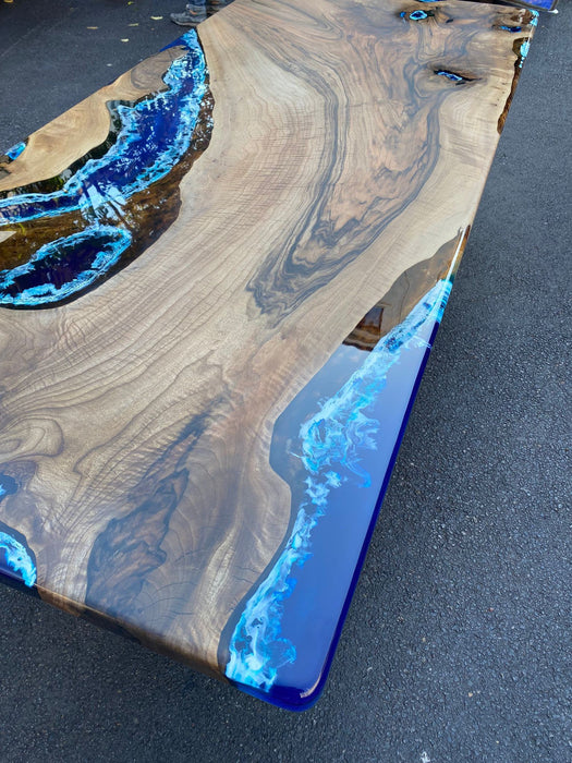 Walnut Dining Table, Custom 96” x 42” Walnut Ocean Blue, White Epoxy Table, Epoxy River Dining Table, River Table, Custom Order for Nicole S