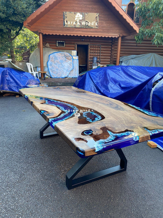 Walnut Dining Table, Custom 96” x 42” Walnut Ocean Blue, White Epoxy Table, Epoxy River Dining Table, River Table, Custom Order for Nicole S