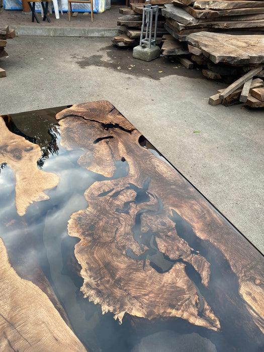 Handmade Epoxy Table, River Table, Custom 60" x 36" Walnut Smokey Gray Table, Epoxy River Table, Custom Order for Raghad