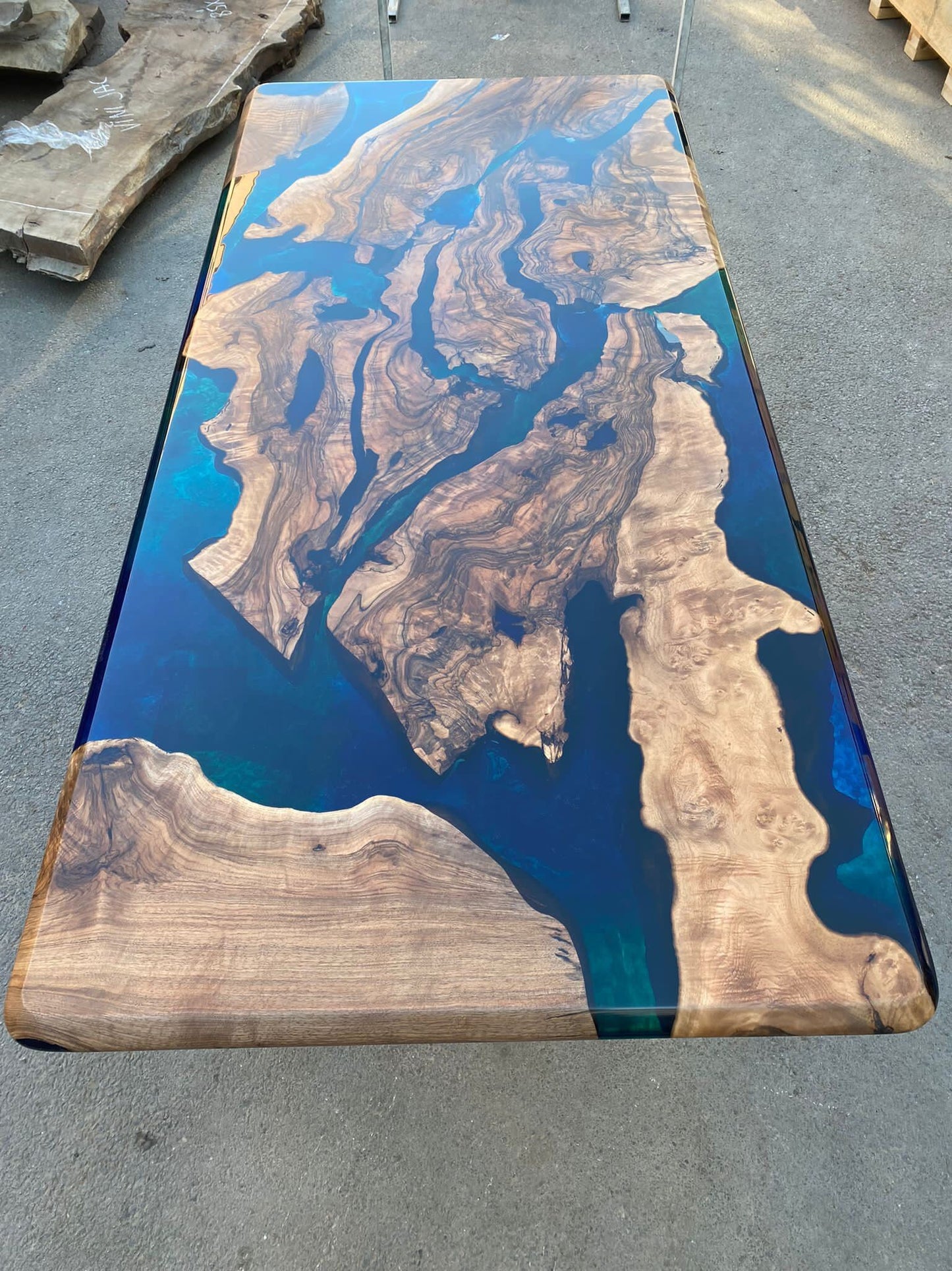 Epoxy Dining Table, Custom 80” x 36” Walnut Blue, Turquoise, Green Table, Live Edge Table, Epoxy Dining Table, River Table, for Anthony P