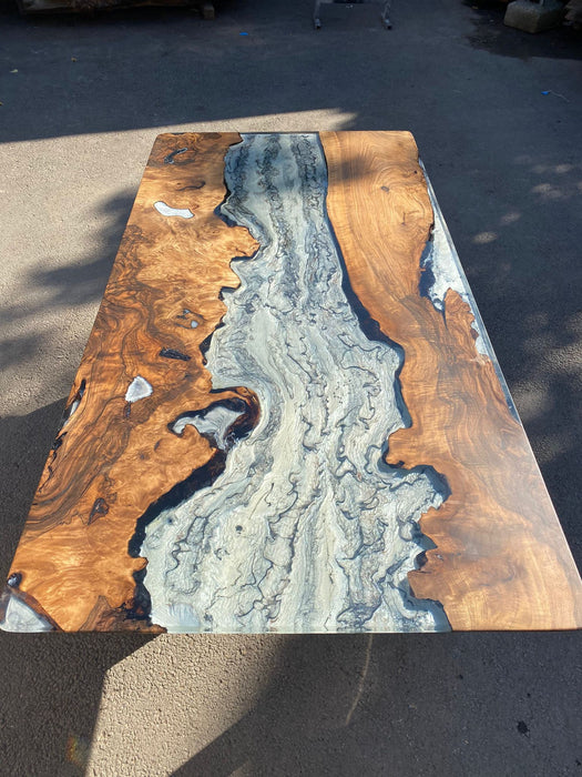 Epoxy Marble Table, Live Edge Table, Custom 72” x 36” Walnut Wood Gray Table, Marble Effect Epoxy Table, Custom for Kimberly H