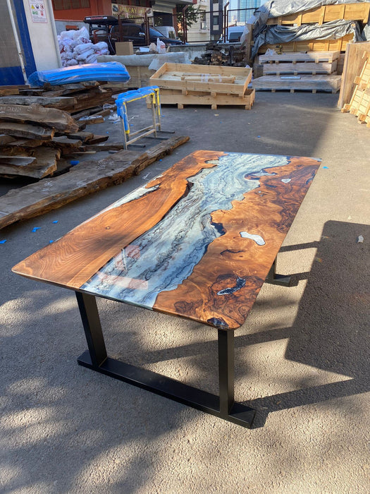 Epoxy Marble Table, Live Edge Table, Custom 72” x 36” Walnut Wood Gray Table, Marble Effect Epoxy Table, Custom for Kimberly H