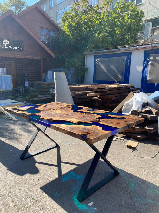 Live Edge Table, Custom 80” x 46” Walnut Blue, Turquoise, Green Table, Epoxy River Table, Epoxy Dining Table, Custom Order  for Yuan Z