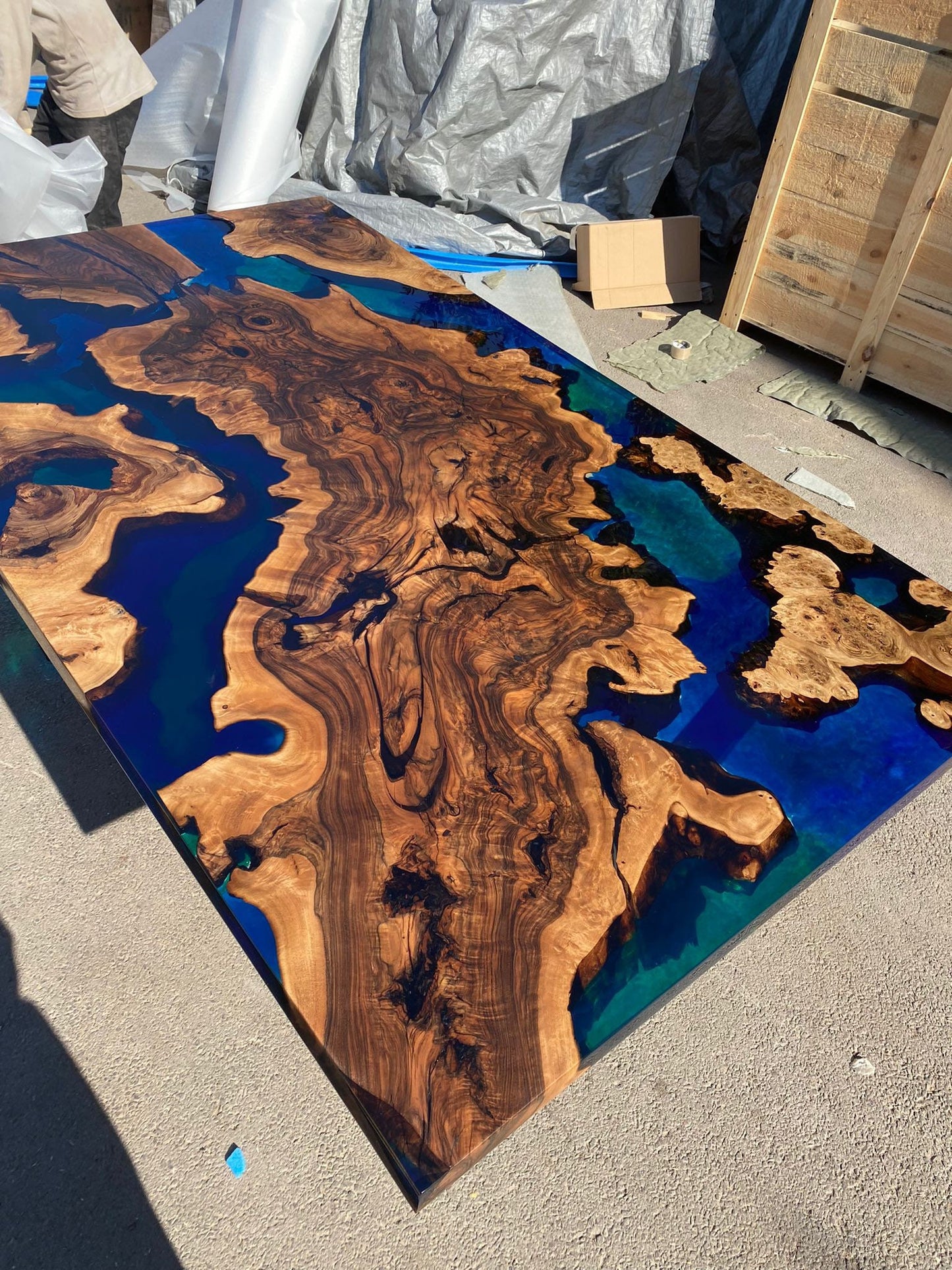 Live Edge Table, Custom 80” x 46” Walnut Blue, Turquoise, Green Table, Epoxy River Table, Epoxy Dining Table, Custom Order  for Yuan Z