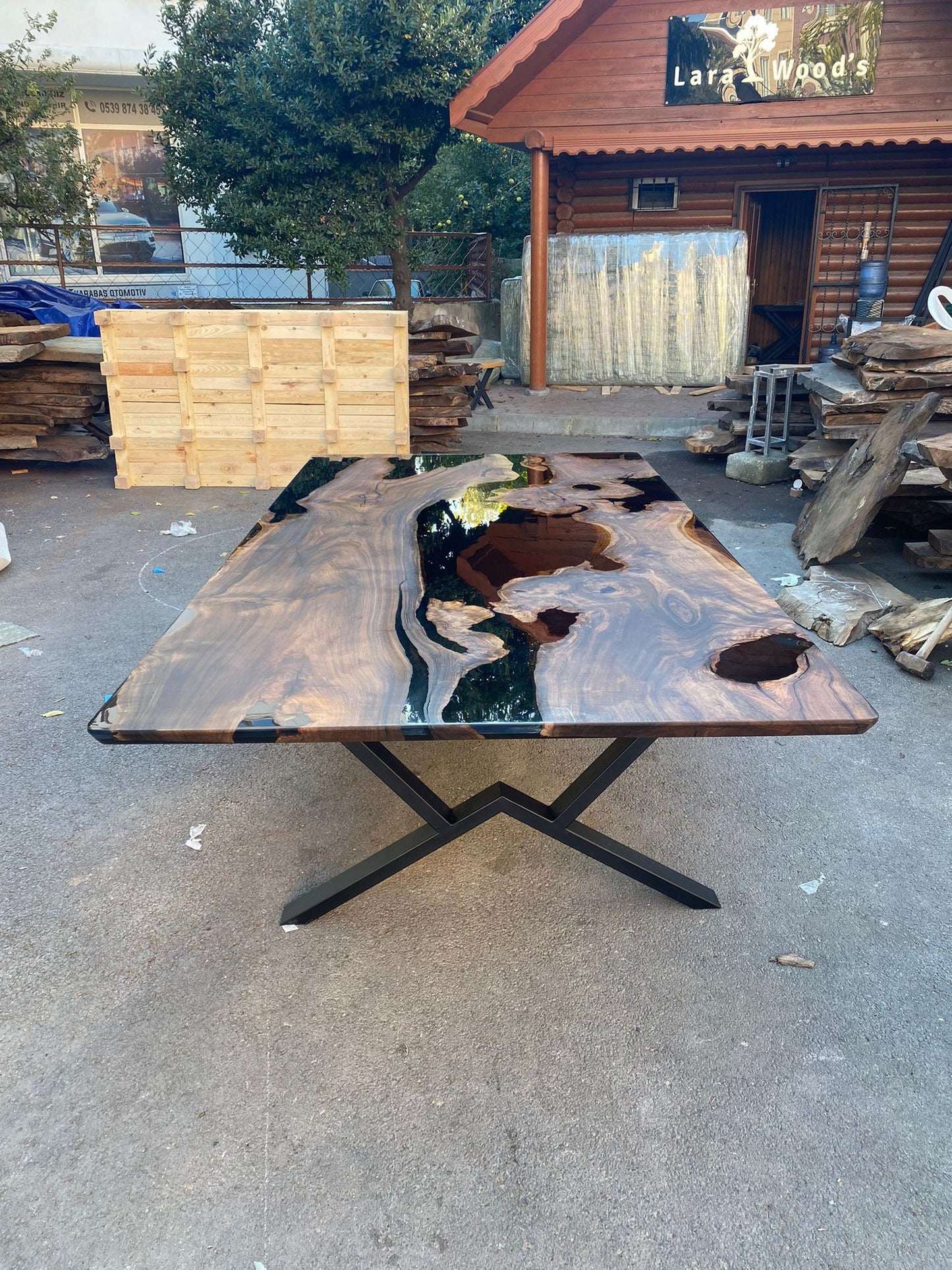 Epoxy Resin Table, Custom 115” x 58” Walnut Black Epoxy Dining Table, Handmade Epoxy Table, Unique Resin Epoxy Table for Meir