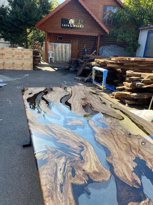 Handmade Epoxy Table, Custom 108” x 42” Olive Wood Table, Clear Epoxy Dining Table, Live Edge Table, Custom Order for Billy P