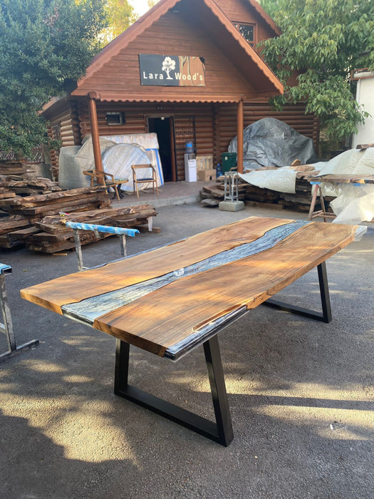 Epoxy Marble Table, Custom 96” x 42” Walnut Wood Gray Table, Marble Epoxy Table, Live Edge Table, Custom for Adrienne B