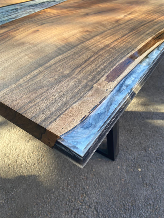 Epoxy Marble Table, Custom 96” x 42” Walnut Wood Gray Table, Marble Epoxy Table, Live Edge Table, Custom for Adrienne B