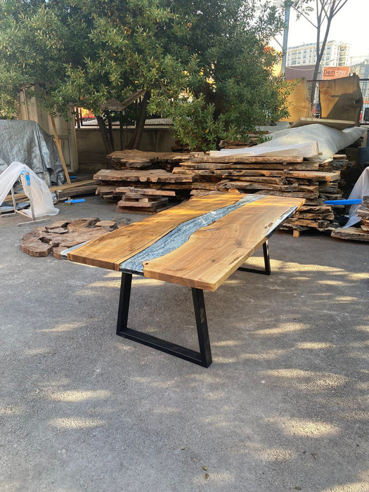 Epoxy Marble Table, Custom 96” x 42” Walnut Wood Gray Table, Marble Epoxy Table, Live Edge Table, Custom for Adrienne B