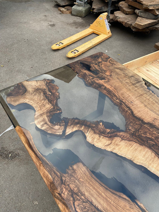 Live Edge Table, River Table, Custom 66” x 42” Walnut Smokey Gray Table, Epoxy Resin Table, River Dining Table, Custom Order for Joseph L