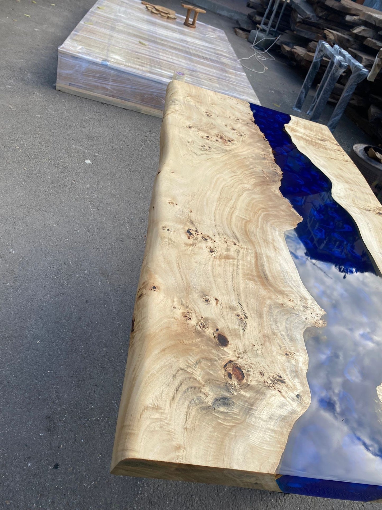 Live Edge Table, Handmade Epoxy Table, Blue Epoxy Table, Custom 54” x 24” Poplar Blue Epoxy Table, Custom Table Order for Maureen