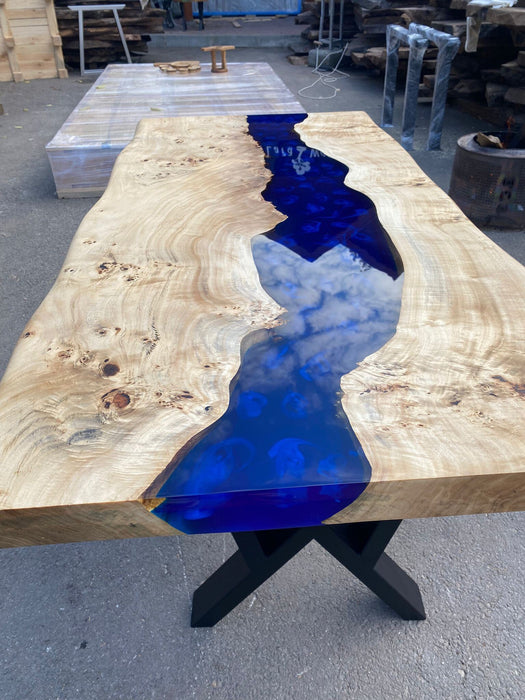 Live Edge Table, Handmade Epoxy Table, Blue Epoxy Table, Custom 54” x 24” Poplar Blue Epoxy Table, Custom Table Order for Maureen