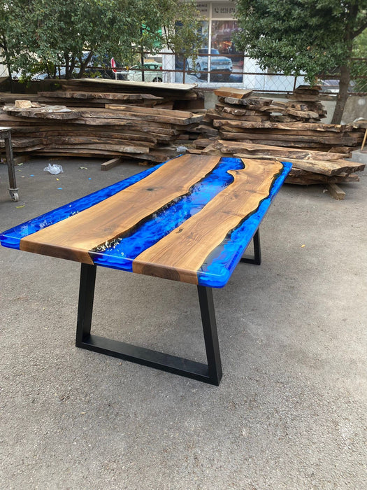 Walnut Dining Table, Custom 80” x 36” Walnut Ocean Blue, Turquoise White Waves Epoxy Table, Epoxy River Table, Custom Order for Ron P