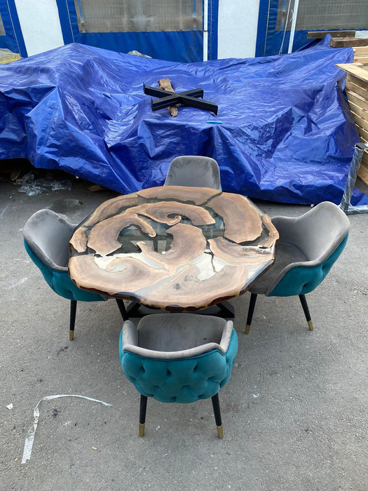 Unique Round Table, Epoxy Coffee Table, Custom 50” Diameter Round Table, Walnut Wood Smokey Gray Table, Epoxy Table, Custom Order for Bella