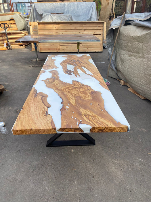 Custom 94"x 32" Olive Wood White Epoxy Table, Olive Wood Table, River Table, Epoxy Resin Table for Melanie