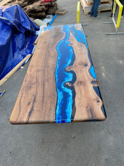 Handmade Epoxy Table, Custom 96” x 36” Walnut Deep Ocean Blue Table, Epoxy River Dining, Live Edge Table, Custom Order for Brandon A