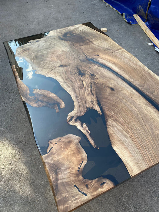 Handmade Epoxy Table, Custom 65" x 40” Walnut Smokey Gray Table, Epoxy River Table, Live Edge Table, Epoxy Resin Table, Order for Lynette