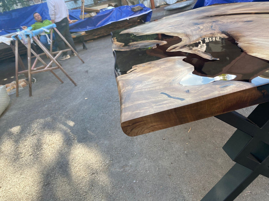 Handmade Epoxy Table, Custom 65" x 40” Walnut Smokey Gray Table, Epoxy River Table, Live Edge Table, Epoxy Resin Table, Order for Lynette