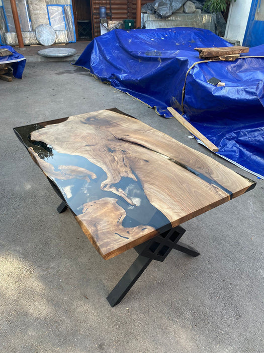 Handmade Epoxy Table, Custom 65" x 40” Walnut Smokey Gray Table, Epoxy River Table, Live Edge Table, Epoxy Resin Table, Order for Lynette