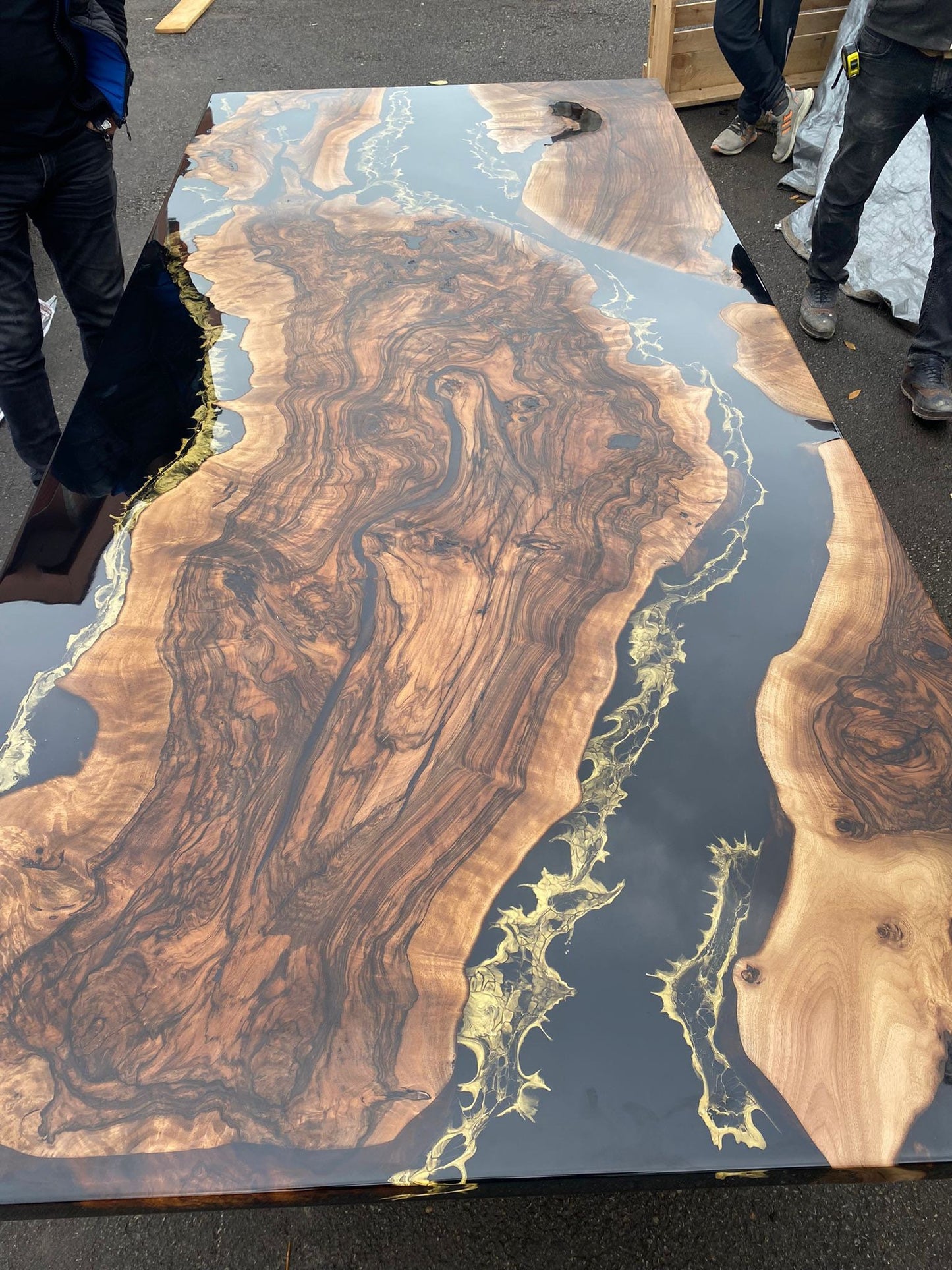 Custom 108” x 48" Walnut Wood Black and Gold Epoxy Table, Walnut Black Table, Epoxy Resin Table, River Table, Made to Order for Stella 2