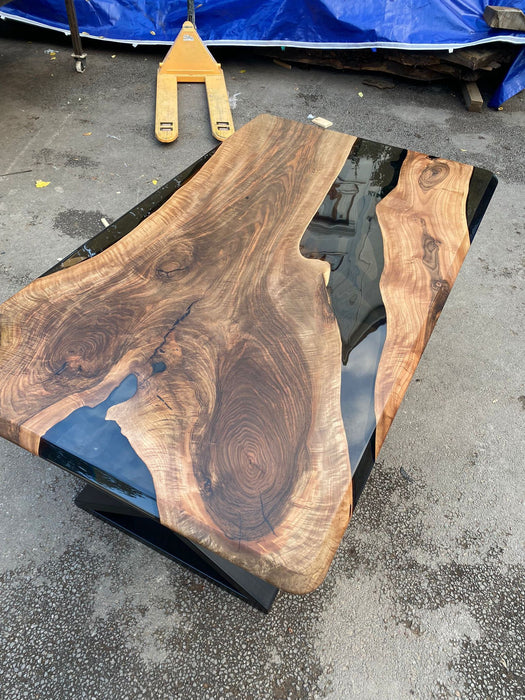 Epoxy Resin River Table, Custom 72" x 42" Walnut Table, Black Epoxy River Table, Handmade Epoxy Table, Custom Order for Radha