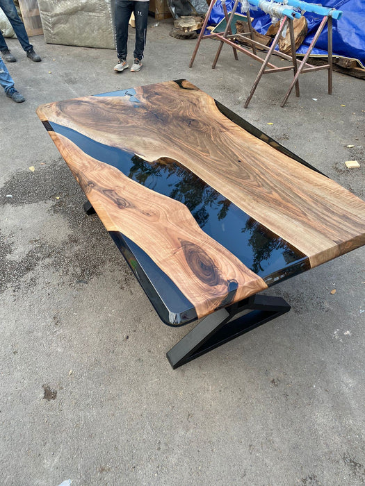 Epoxy Resin River Table, Custom 72" x 42" Walnut Table, Black Epoxy River Table, Handmade Epoxy Table, Custom Order for Radha