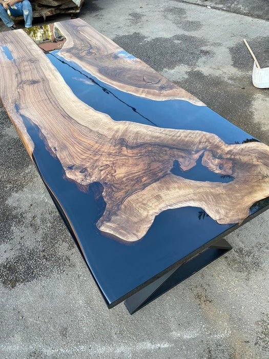 Epoxy Resin Table, Custom 108” x 42” Walnut Black Table, Epoxy Dining Table, Black River Table for Sarah T