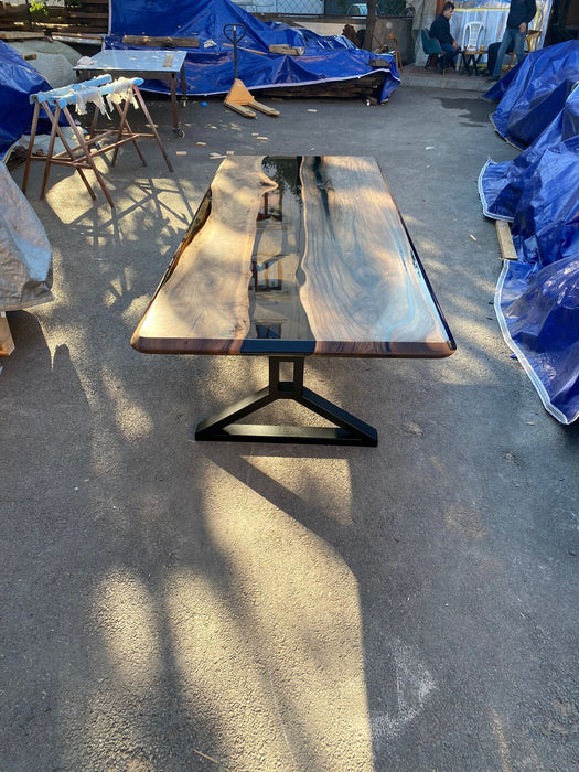 Handmade Epoxy Table, River Table, Custom 100" x 44” Walnut Smokey Gray Table, Epoxy River Table, Epoxy Resin Table, Order for Kathy W