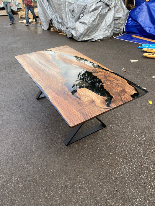 Live Edge Table, River Table, Custom 70” x 36” Walnut Smokey Gray Table, Epoxy River Phosphorus Glowing Table, Custom Order for Nicole G