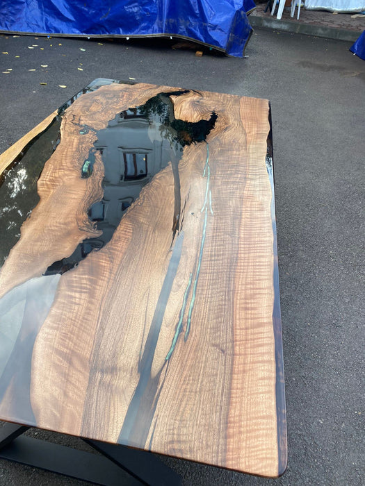 Live Edge Table, River Table, Custom 70” x 36” Walnut Smokey Gray Table, Epoxy River Phosphorus Glowing Table, Custom Order for Nicole G