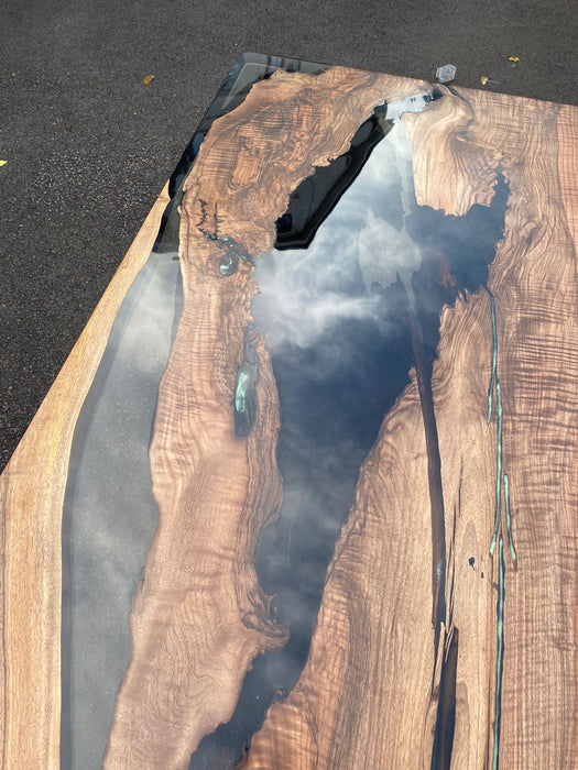 Live Edge Table, River Table, Custom 70” x 36” Walnut Smokey Gray Table, Epoxy River Phosphorus Glowing Table, Custom Order for Nicole G