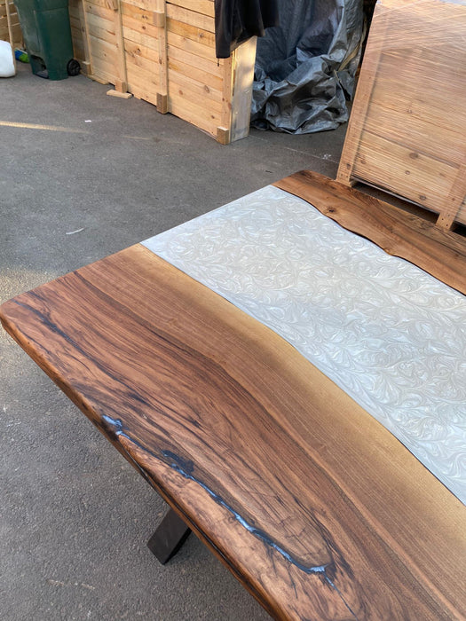 Custom 77”x 42” Walnut Metallic Dark Pearl White Epoxy Table, River Table, White Epoxy Resin Table, Live Edge Table for Chan