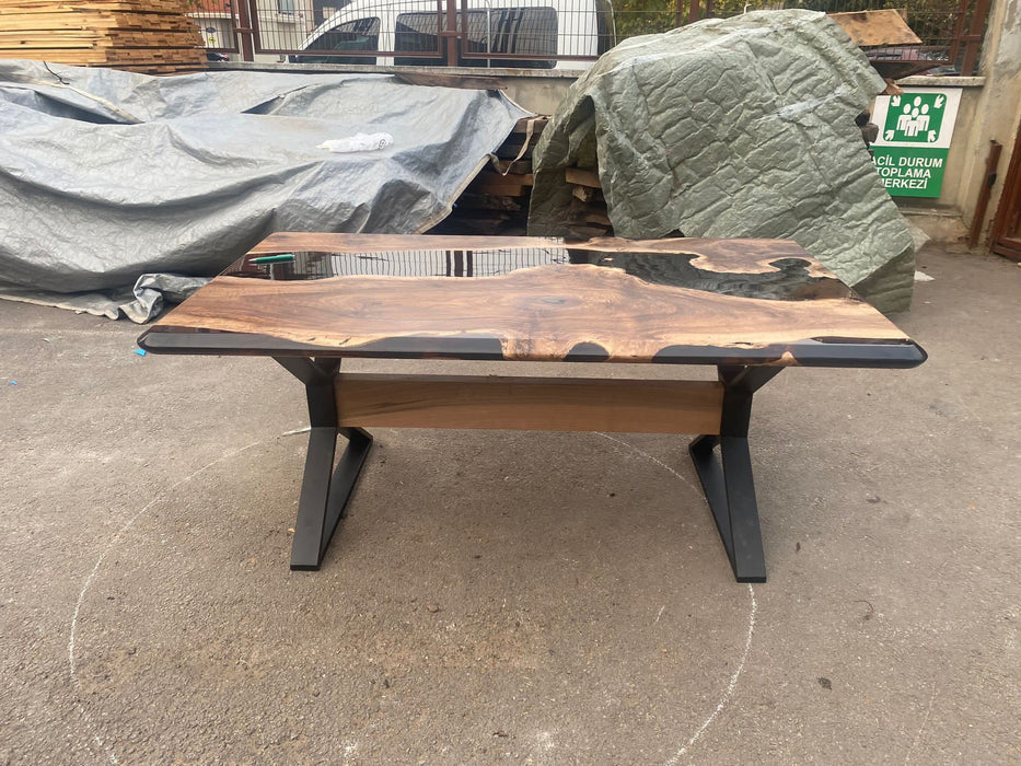 Epoxy Resin River Table, Epoxy Dining Table, Custom 72” x 40” Walnut Black Table, Handmade Epoxy Table Order for Lee D