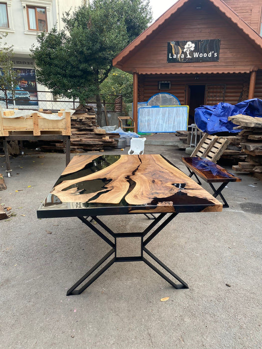 Live Edge Table, Epoxy Table, Epoxy Dining Table, Custom 72” x 42” Walnut Smokey Gray Table, Epoxy Table, Custom Order for Noel D