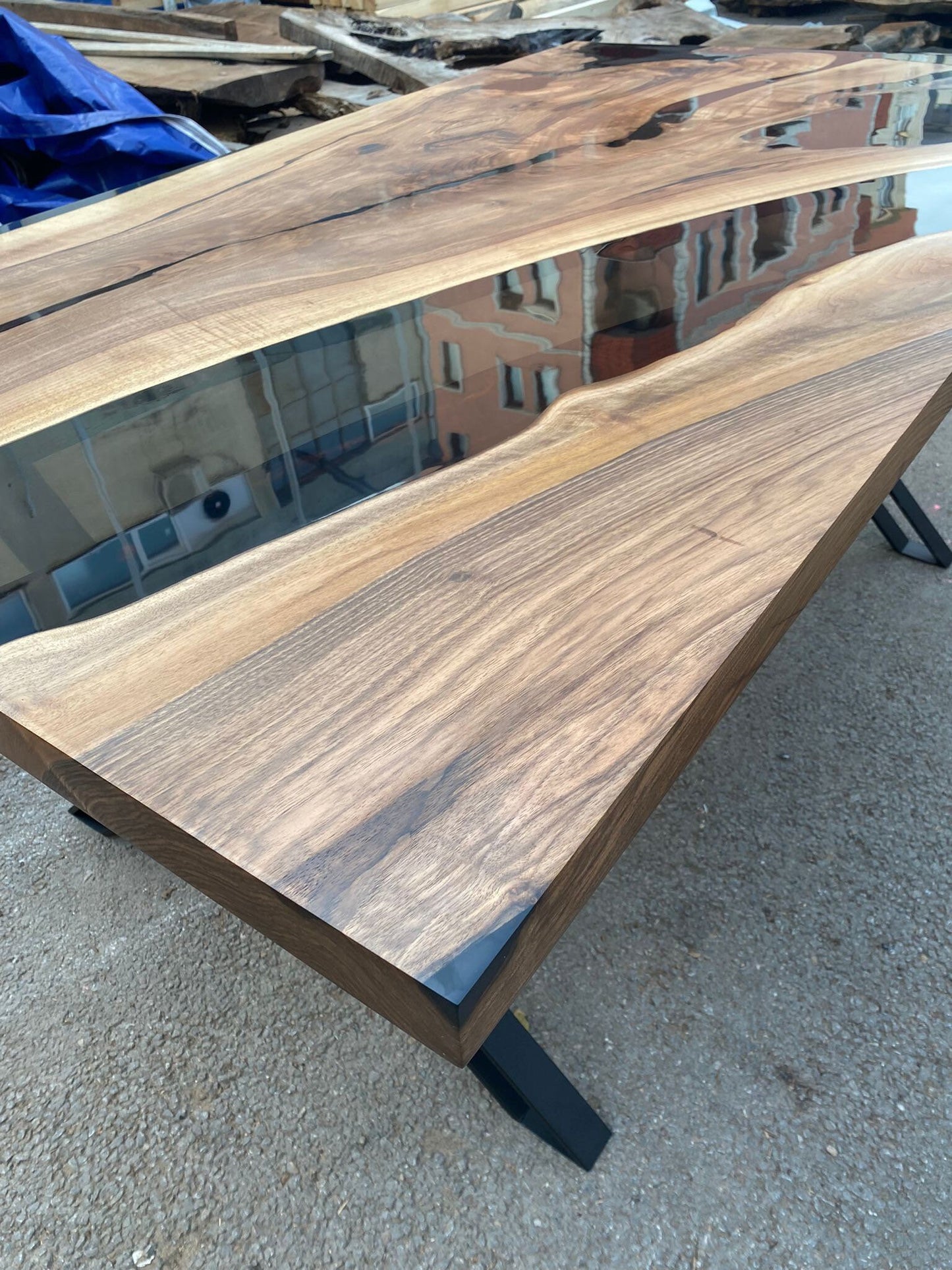 Live Edge Table, Epoxy Table, Epoxy Dining Table, Custom 72” x 42” Walnut Smokey Gray Table, Epoxy Table, Custom Order for Noel D