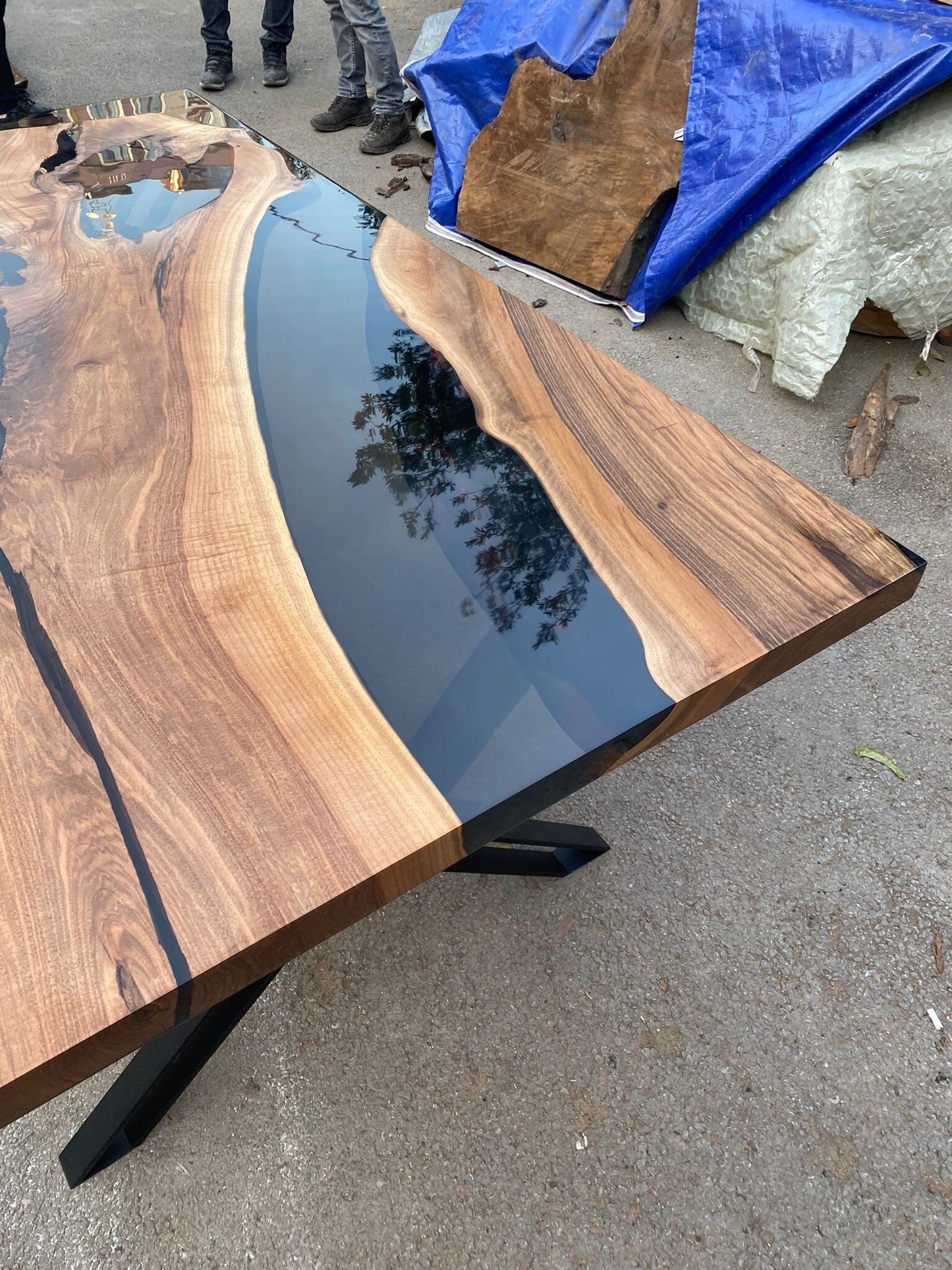 Live Edge Table, Epoxy Table, Epoxy Dining Table, Custom 72” x 42” Walnut Smokey Gray Table, Epoxy Table, Custom Order for Noel D