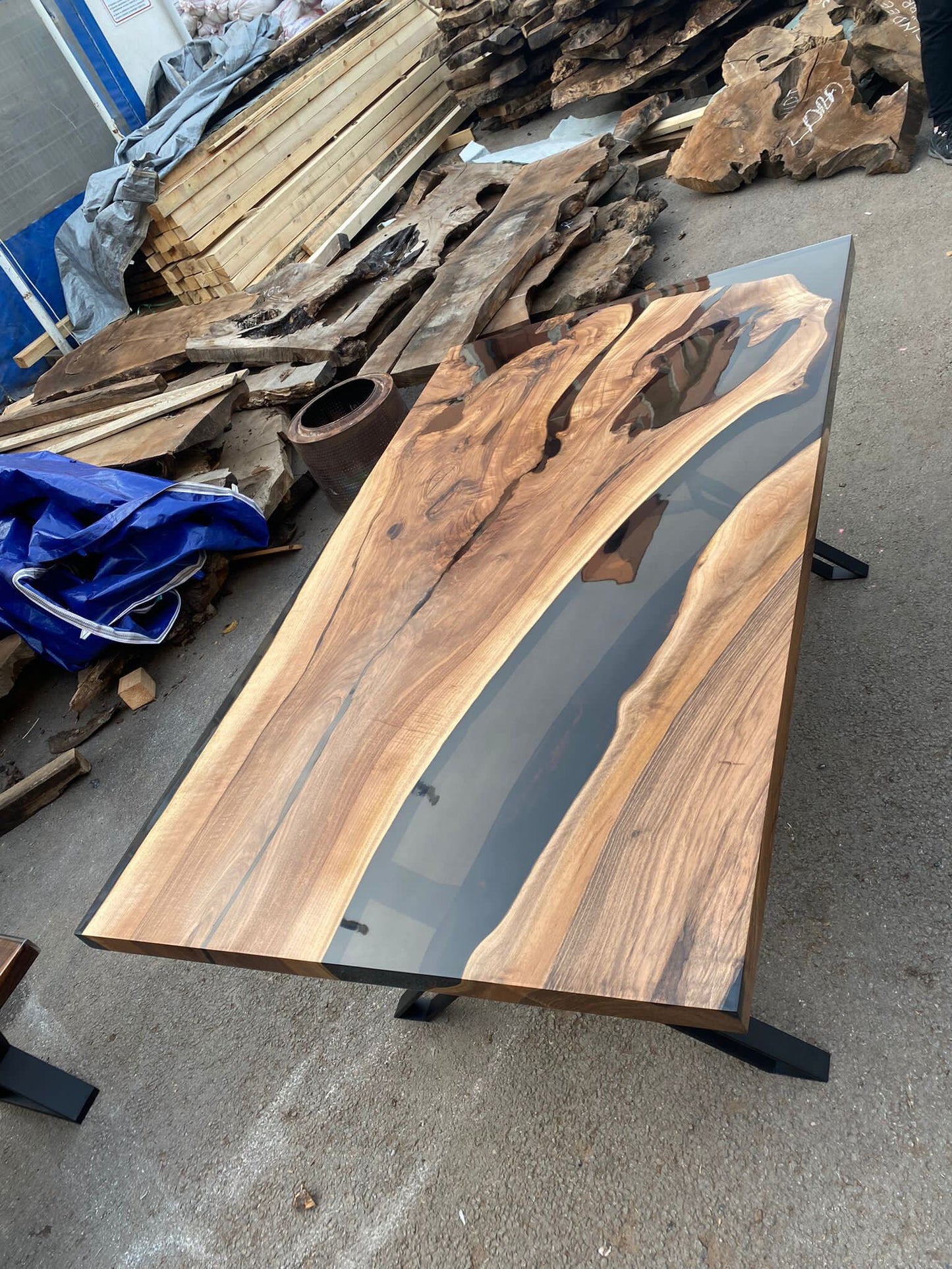 Live Edge Table, Epoxy Table, Epoxy Dining Table, Custom 72” x 42” Walnut Smokey Gray Table, Epoxy Table, Custom Order for Noel D