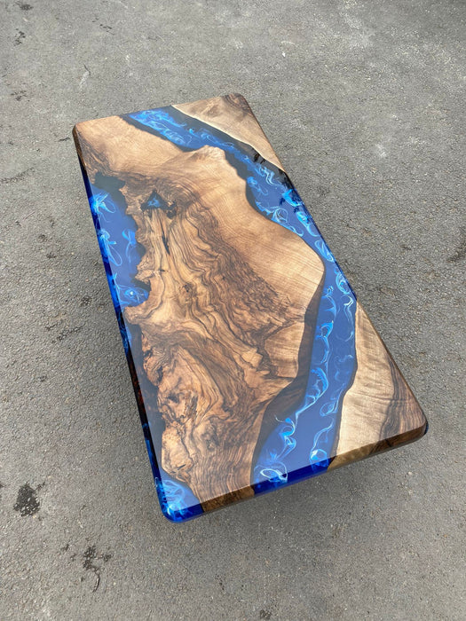 Epoxy Coffee Table, Custom 48” x 22” Walnut Ocean Blue, Turquoise White Waves Table, Epoxy River Coffee Table, Custom Order for Stephanie T