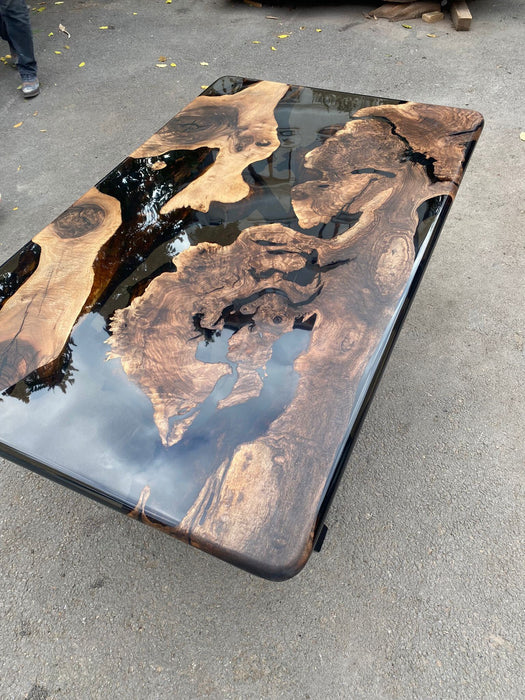 Handmade Epoxy Table, River Table, Custom 60" x 36" Walnut Smokey Gray Table, Epoxy River Table, Custom Order for Raghad