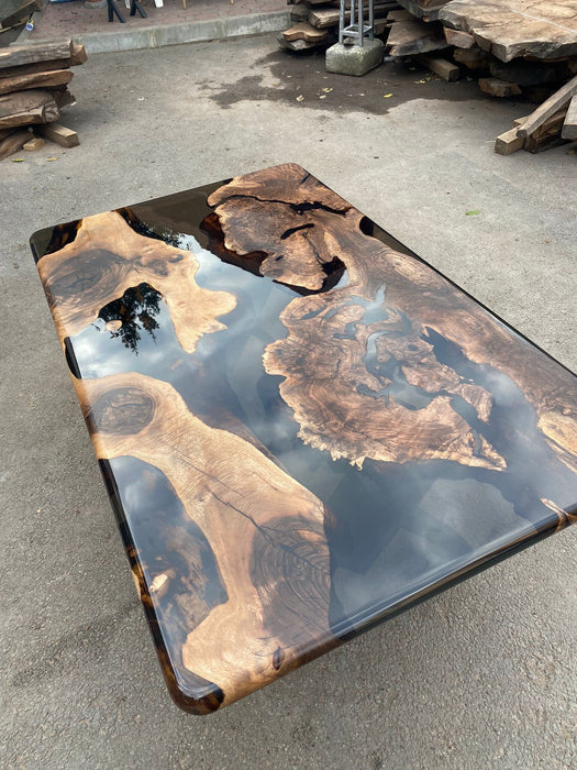 Handmade Epoxy Table, River Table, Custom 60" x 36" Walnut Smokey Gray Table, Epoxy River Table, Custom Order for Raghad