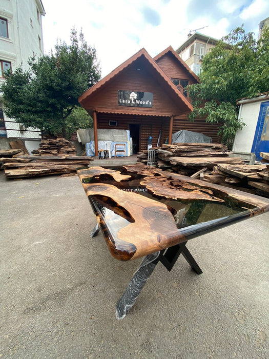 Handmade Epoxy Table, River Table, Custom 60" x 36" Walnut Smokey Gray Table, Epoxy River Table, Custom Order for Raghad