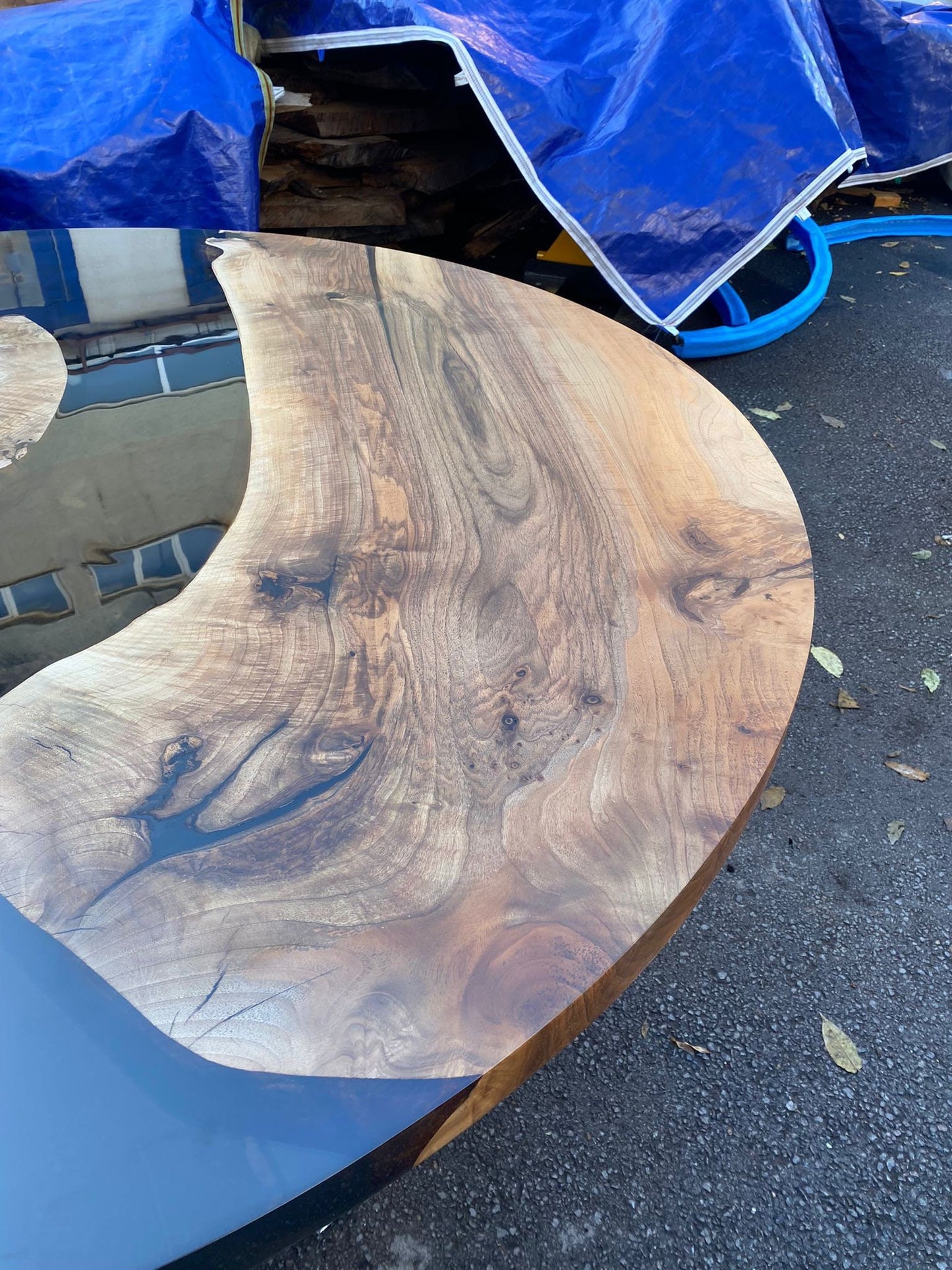 Epoxy Coffee Table, Epoxy Table, Epoxy Dining Table, Custom 64” Diameter Round Table, Walnut Wood Clear Epoxy Table, Order for Leslie E