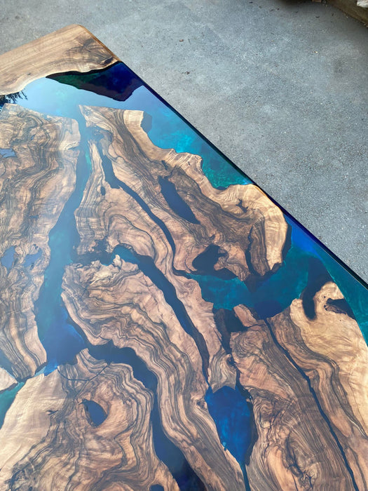 Epoxy Dining Table, Custom 80” x 36” Walnut Blue, Turquoise, Green Table, Live Edge Table, Epoxy Dining Table, River Table, for Anthony P