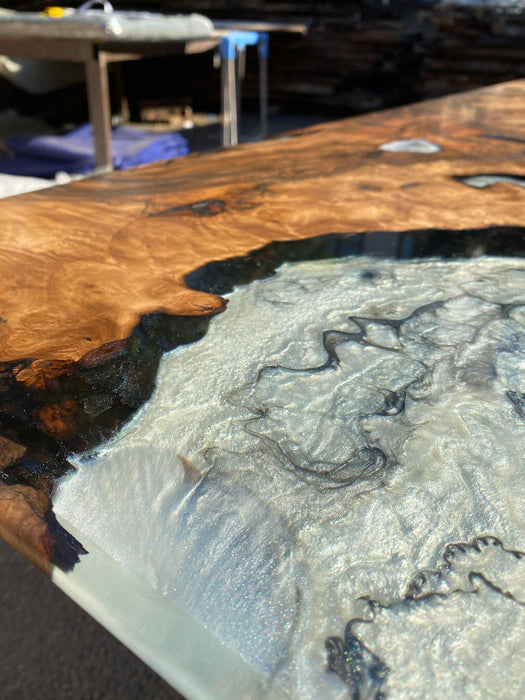 Epoxy Marble Table, Live Edge Table, Custom 72” x 36” Walnut Wood Gray Table, Marble Effect Epoxy Table, Custom for Kimberly H